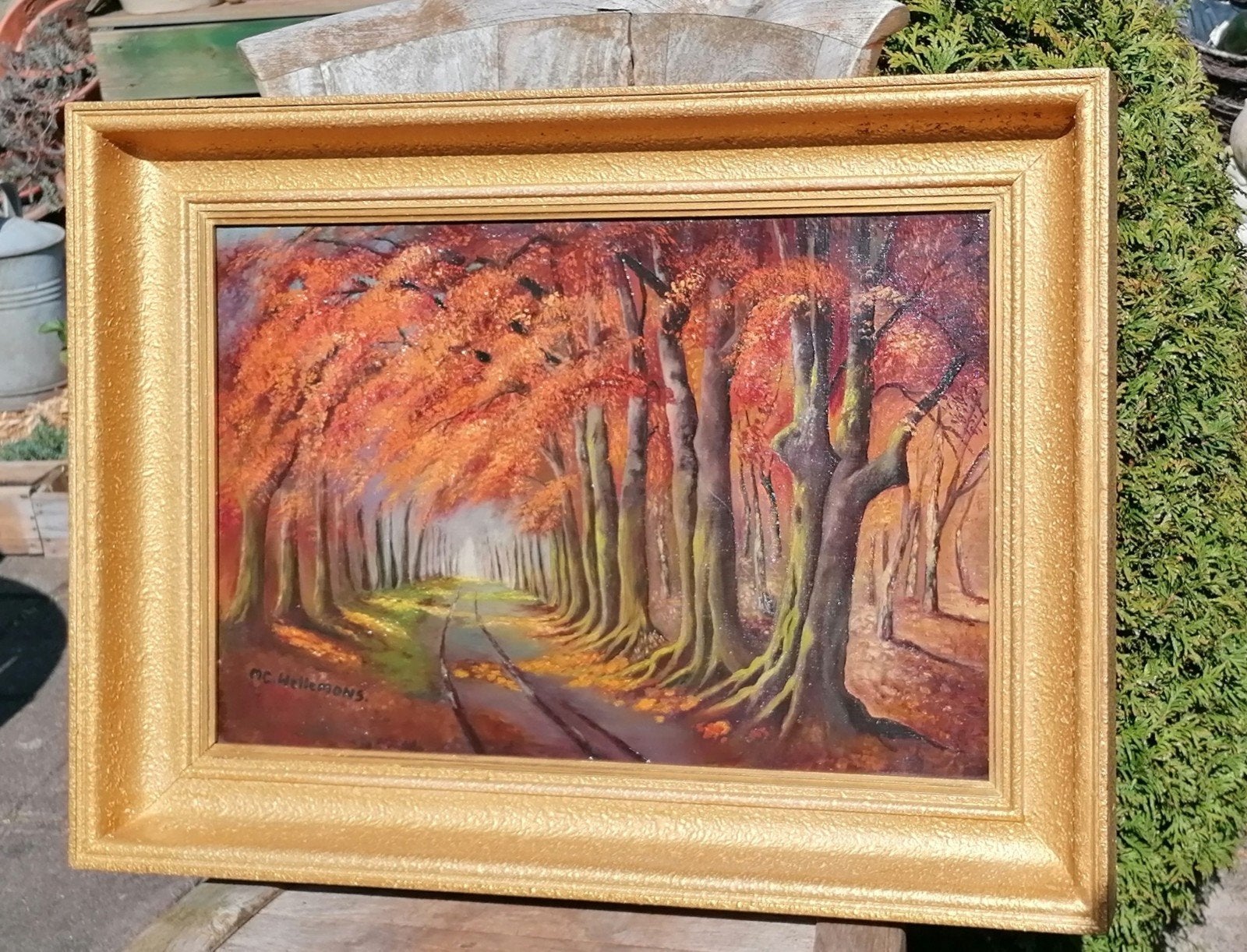 Schilderij bomen rij MC Hellemans, Antiek en Kunst, Ophalen