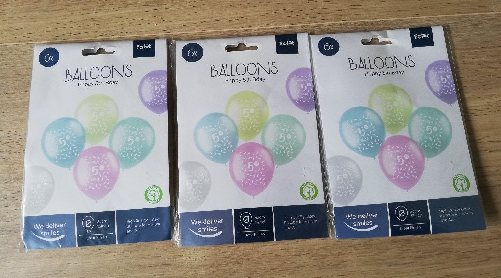 folat - verjaardag ballonnen 5e levensjaar - 18 stuks, Ophalen of Verzenden, Nieuw, Versiering, Verjaardag