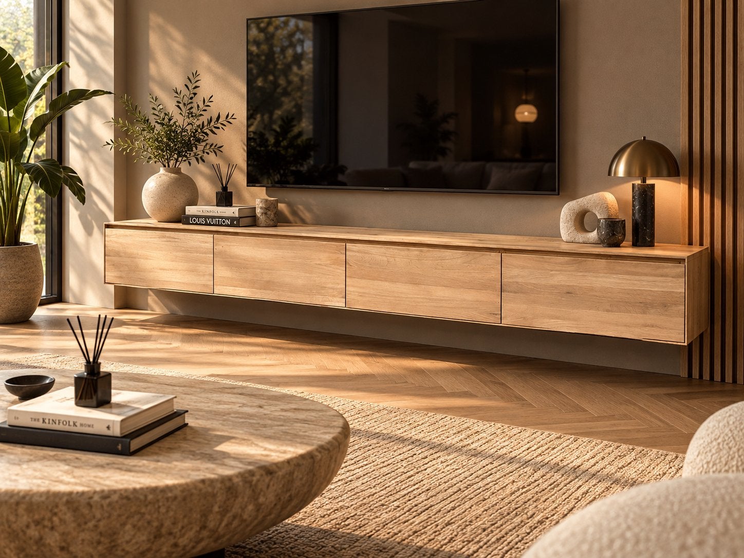 Organsiche eettafel + stoelen + tv meubel | combideal