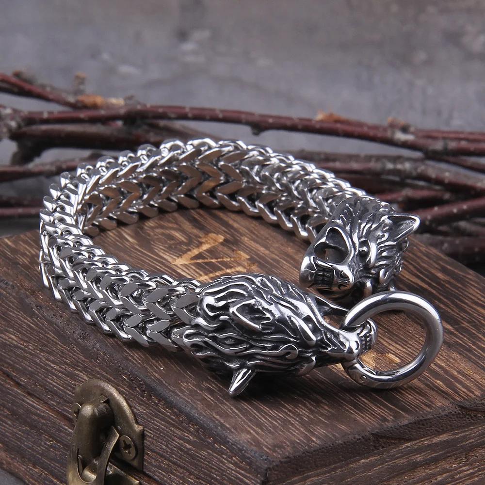 Wolven Stalen Heren Armband / Viking Noorse Wolf Nordic, Verzenden, Nieuw, Zilver, Staal