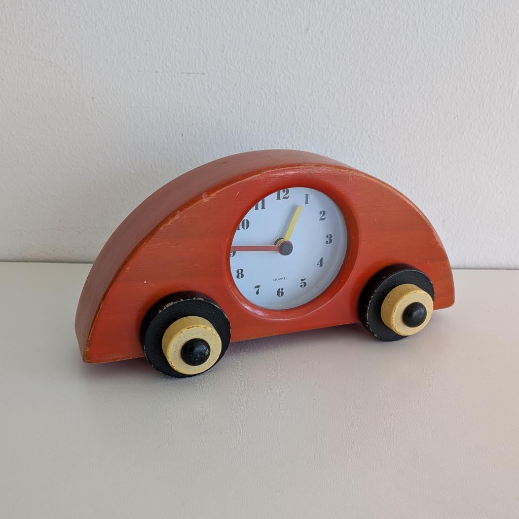Vintage IKEA houten Autoklok Auto Klok Hout, Ophalen of Verzenden, Gebruikt, Analoog, Wekker of Tafelklok