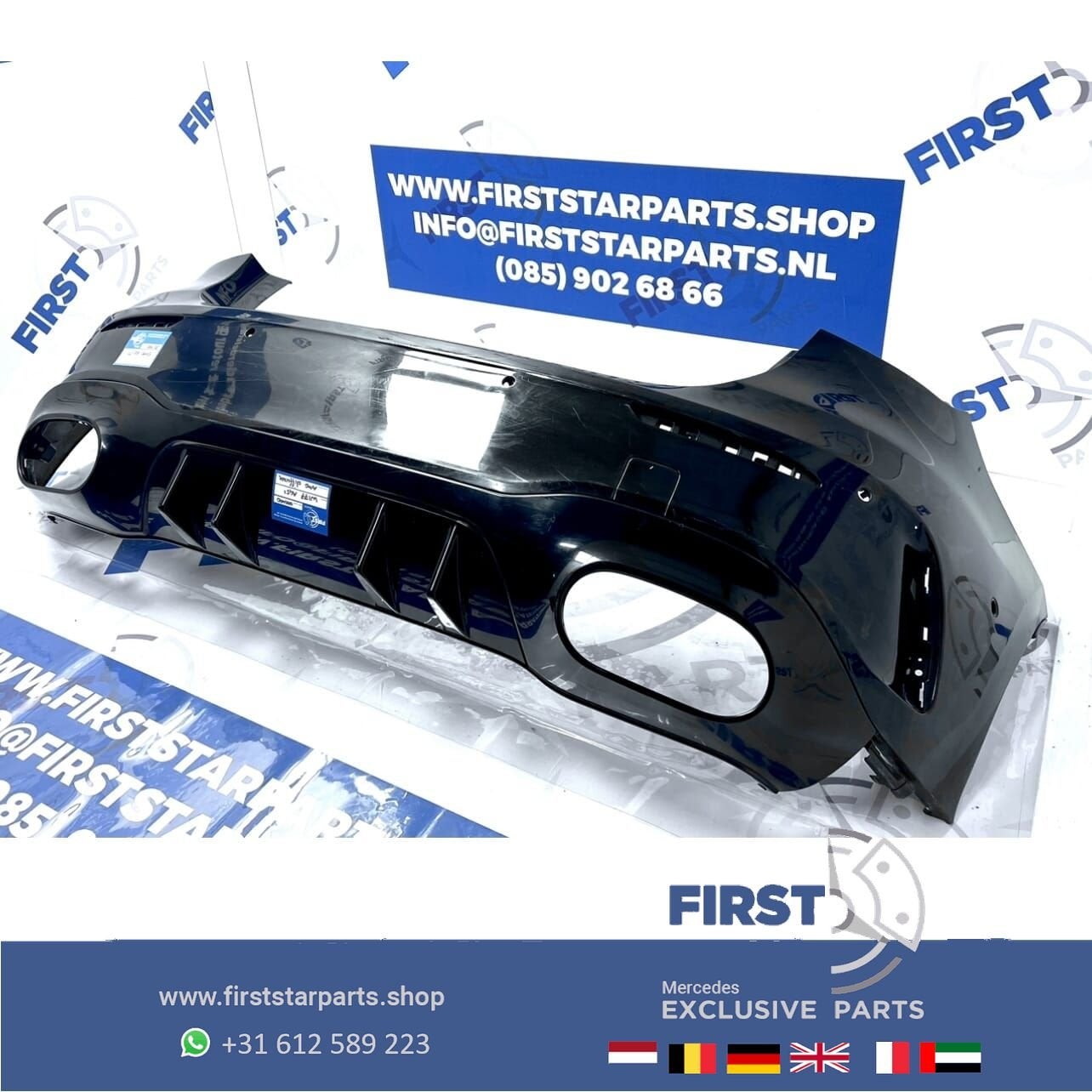 W177 BUMPER A KLASSE 2023 A45 S AMG ACHTERBUMPER ZWART/WIT/G, Auto-onderdelen, Carrosserie en Plaatwerk, Gebruikt, -, Ophalen of Verzenden