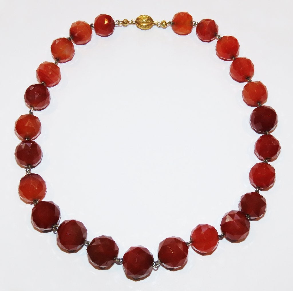 Antieke cornalijnen collier met 14K gouden slot, Ophalen of Verzenden, Zilver, Ring
