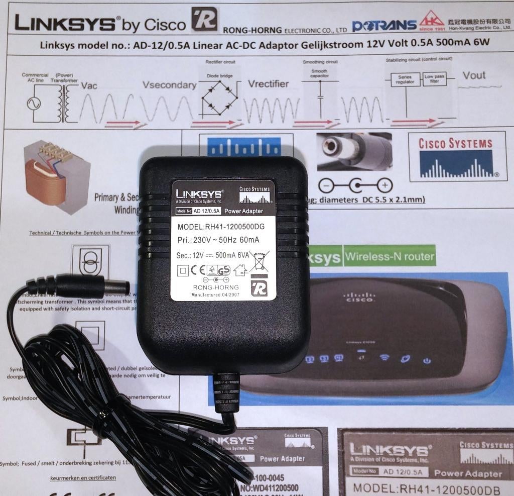 Linksys AD12/0.5A 12V Adapter Rong-Horng RH41-1200500DG
