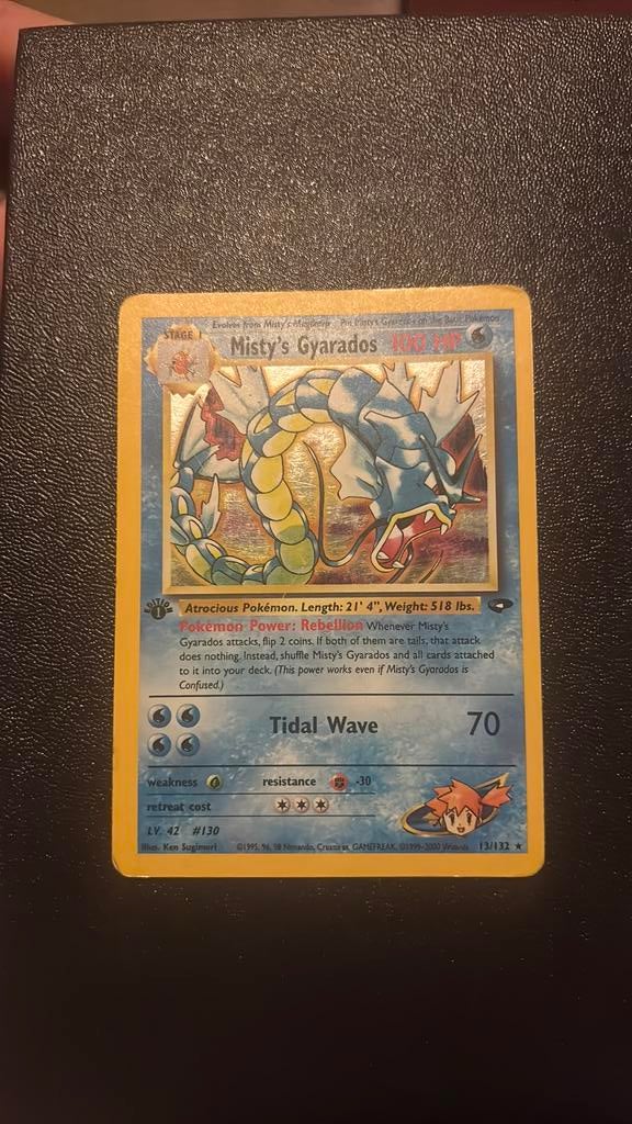 1ST Misty's Gyarados Pokémon kaart, Hobby en Vrije tijd, Verzamelkaartspellen | Pokémon, Ophalen of Verzenden, Zo goed als nieuw