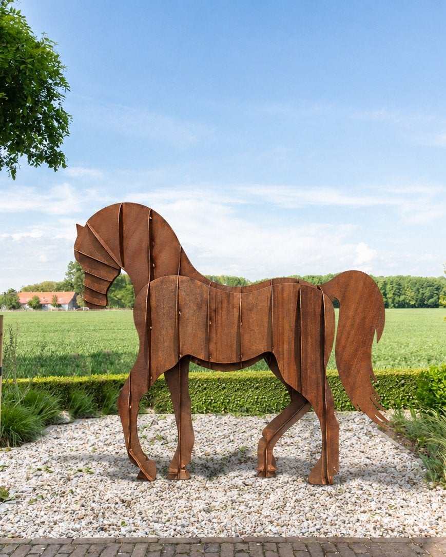 Paard 3d van cortenstaal 170x137cm / (paard, pony, manege), Ophalen, Nieuw, Metaal, Dierenbeeld