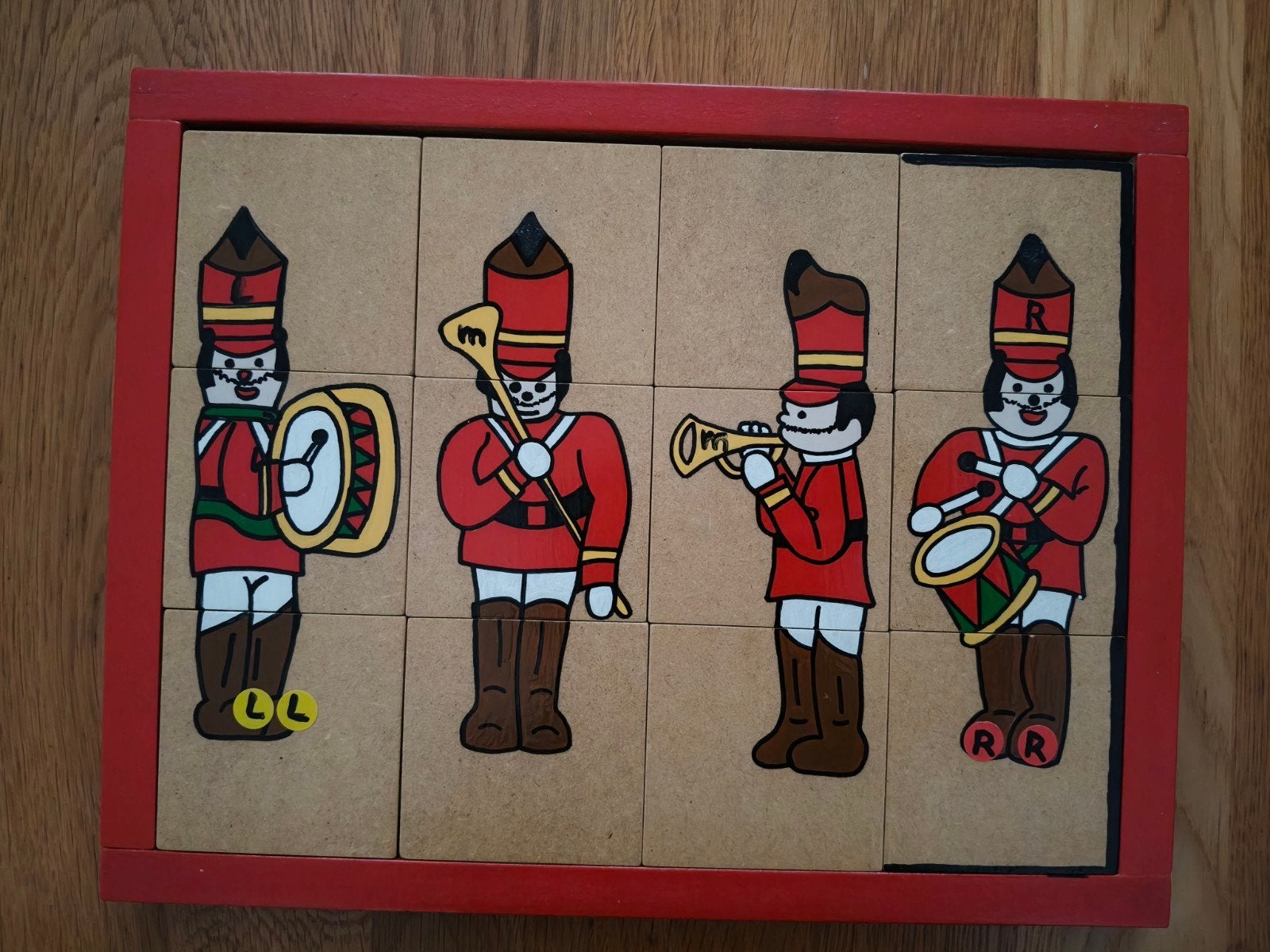 Vintage Houten Puzzel: Muzikanten - Links, Rechts, Midden, Ophalen, Gebruikt