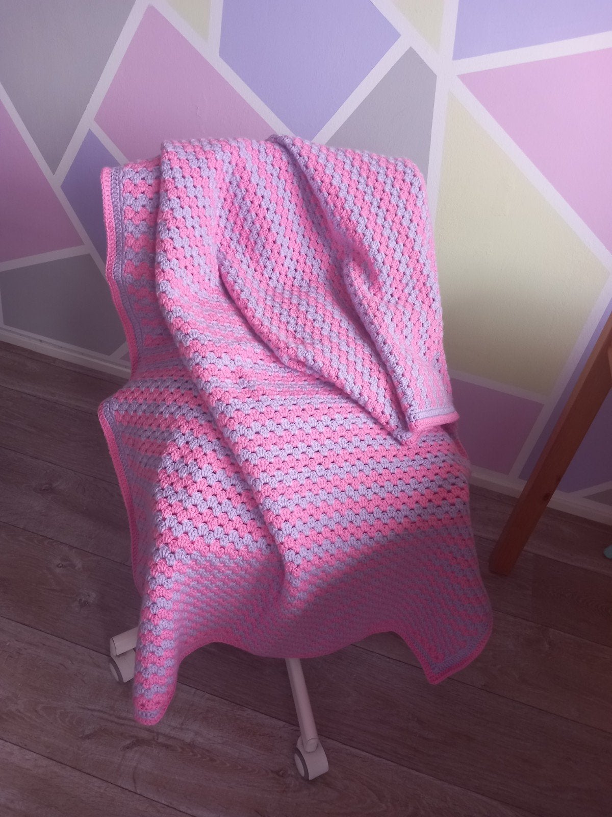 Gehaakte deken 90x140cm - Granny Stitch, Woondeken, 140 cm, Roze, Acryl
