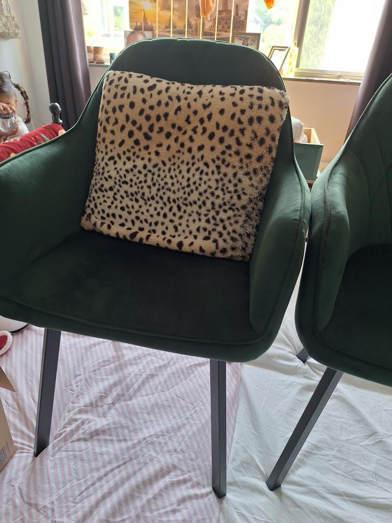 2 mooie velours groene stoeltjes, Huis en Inrichting, Stoelen, Ophalen, Gebruikt, Twee, Overige kleuren