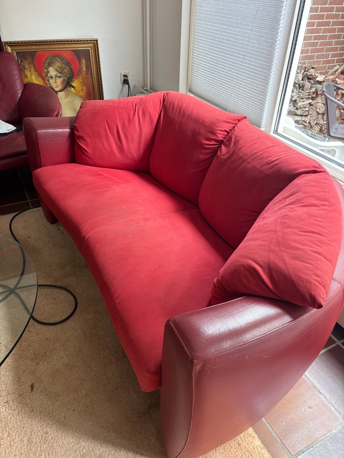 Rode designbank 90 bij 165, Gebruikt, 150 tot 200 cm, Tweepersoons, Ophalen of Verzenden