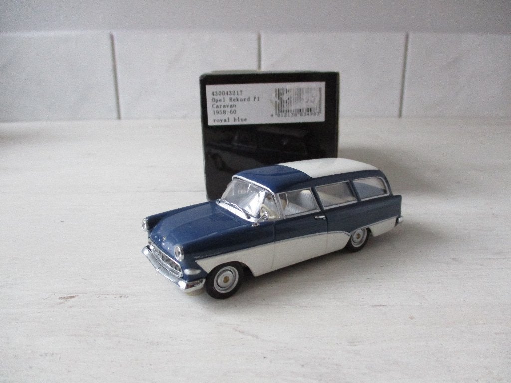 Minichamps Opel Rekord P1 Caravan 1958-60 Royal bleu, Ophalen of Verzenden, Nieuw, Auto, MiniChamps
