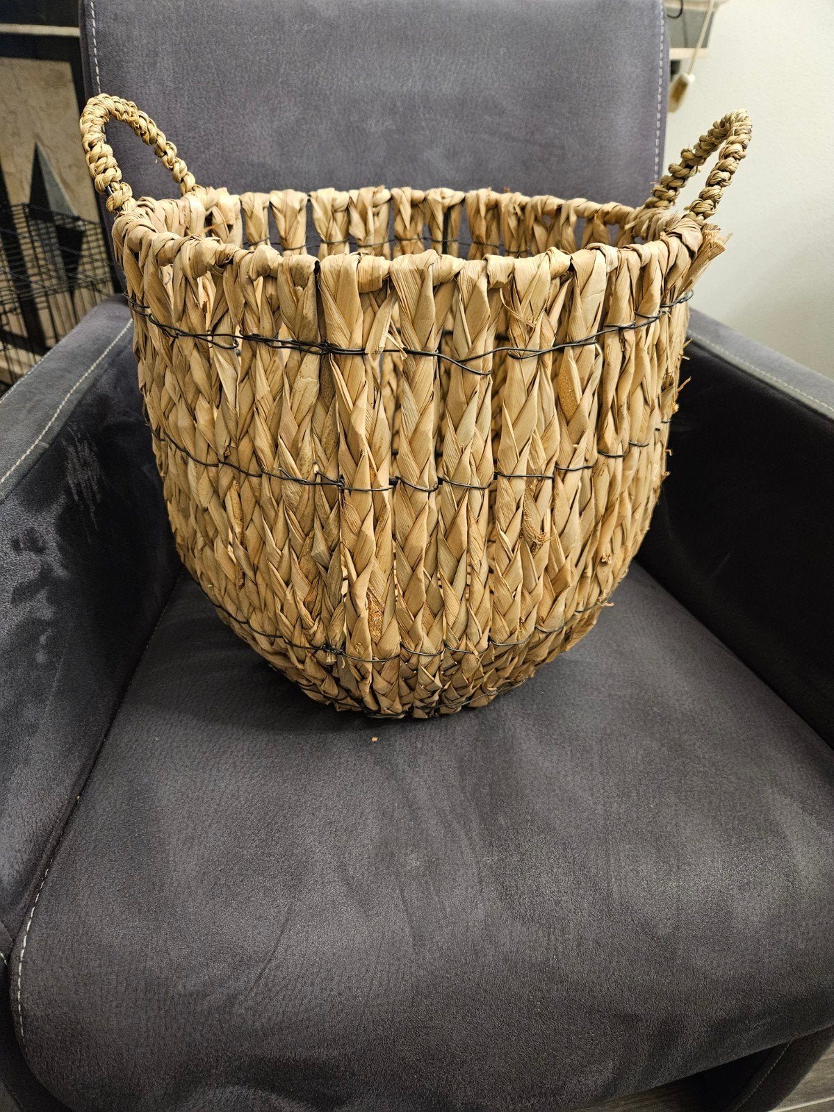 Decoratieve rieten mand met handvatten, Mand, Gevlochten, Rond, Ophalen of Verzenden