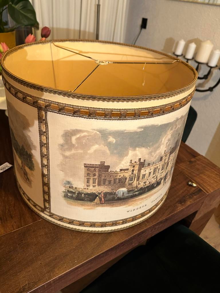Lampenkap met kasteelprint, Gebruikt, 25 tot 50 cm, Beige, Rond