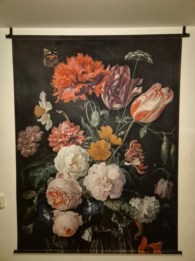 Wanddoek met bloemenprint - Leen Bakker, Huis en Inrichting, Ophalen, Meerkleurig, Zo goed als nieuw, Met ophangsysteem