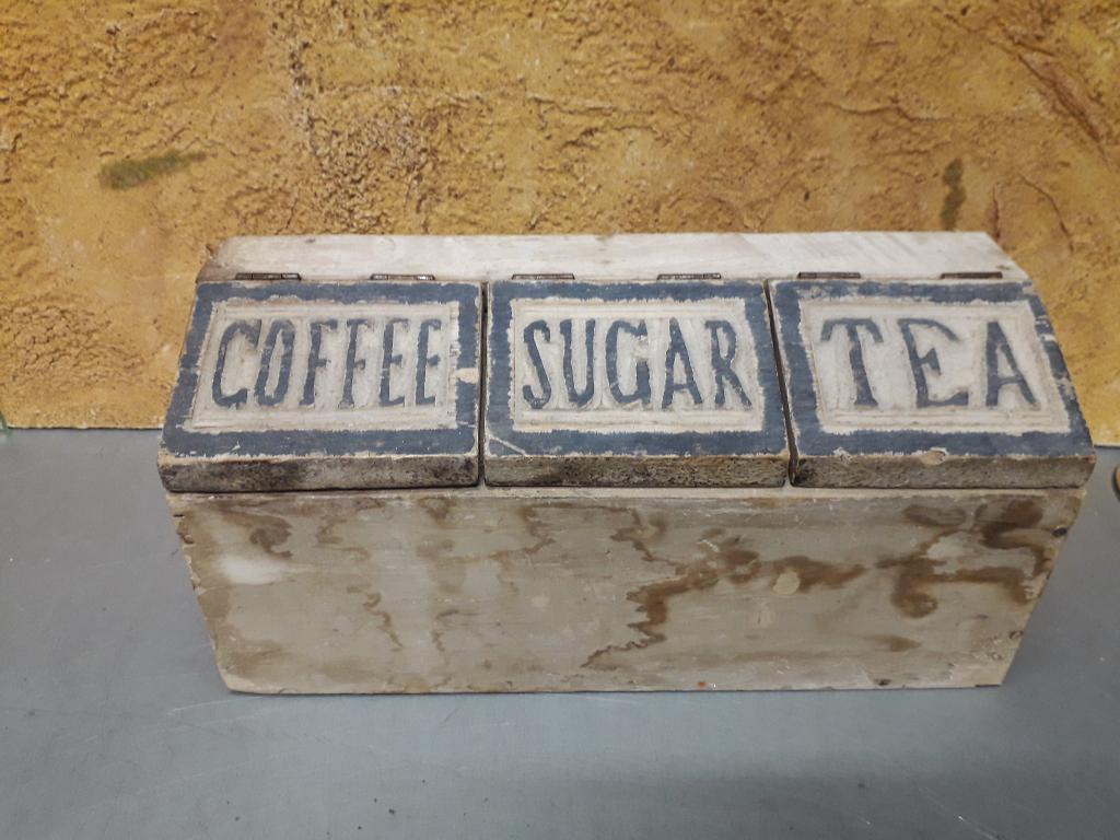 VINTAGE HOUTEN KIST KOFFIE-THEE-SUIKER  voor 7,50 euro, Ophalen of Verzenden