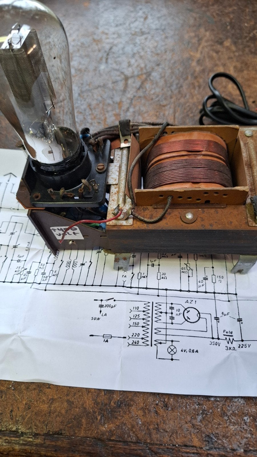 Vintage Voeding met Buis AZ1 en Transformator, Antiek en Kunst, Ophalen of Verzenden