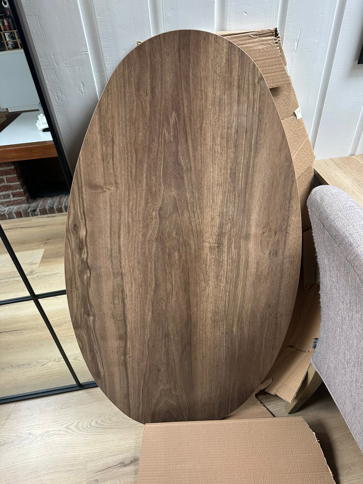 Los ovaal tafelblad walnootlook melamine gecoat nieuw, Ophalen, 100 tot 150 cm, Nieuw, 50 tot 100 cm