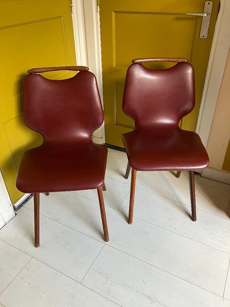 Two Louis van Teeffelen Wébé chairs mid-century, Huis en Inrichting, Stoelen, Ophalen, Gebruikt, Twee, Bruin