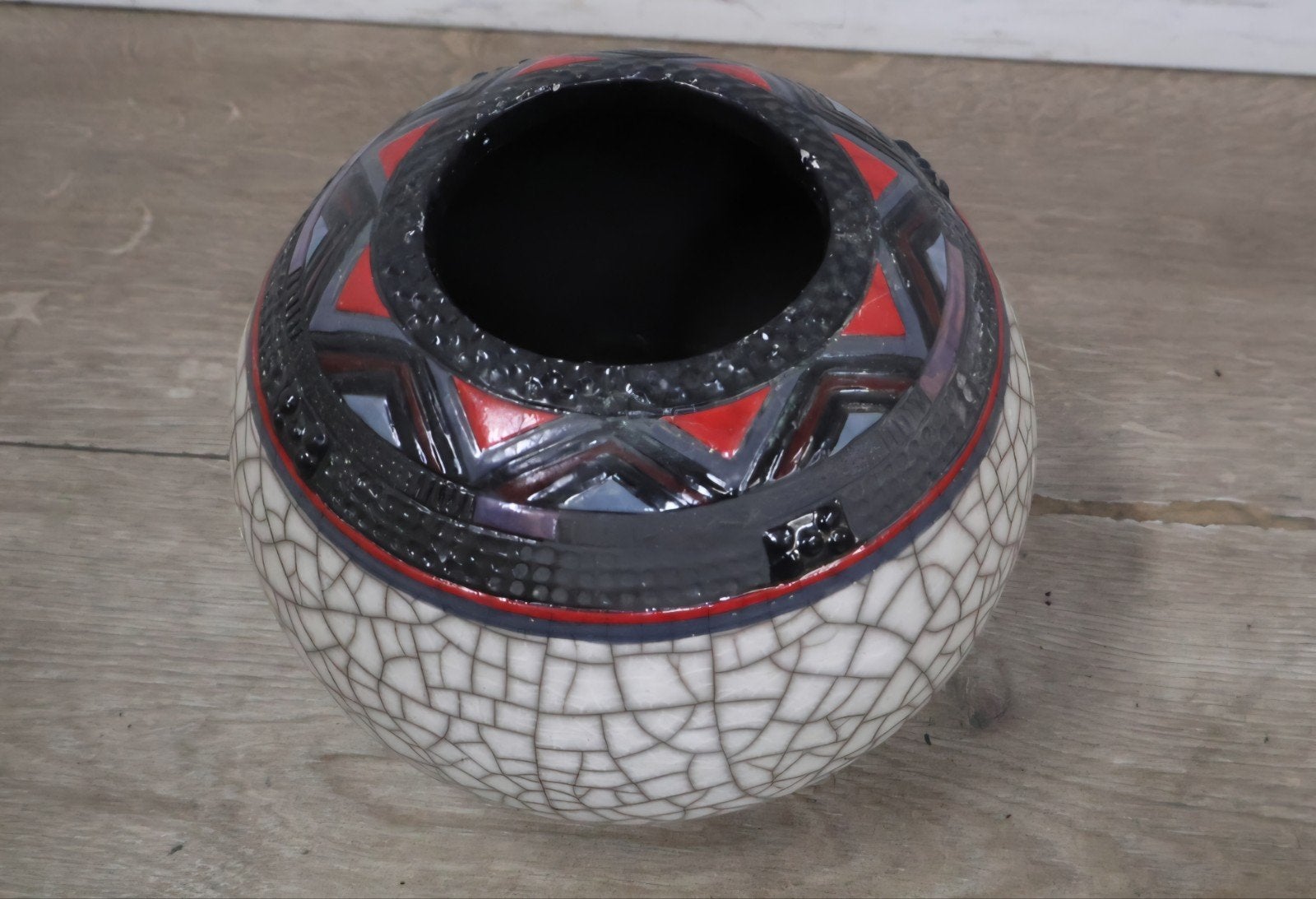 Unieke Zulu Vaas met Craquelé en Afrikaanse Motieven, Antiek en Kunst, Ophalen of Verzenden