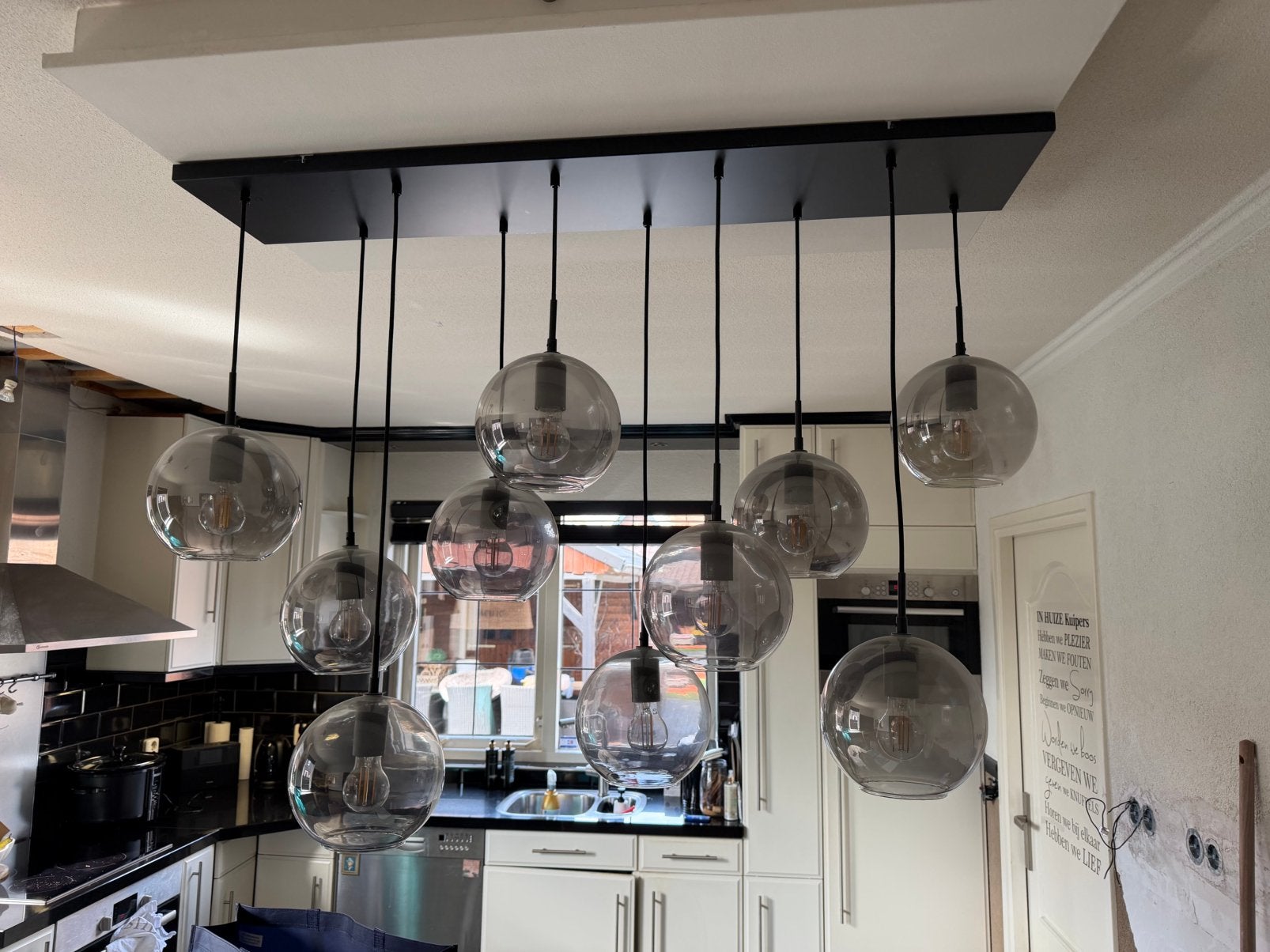 Lamp met 10 bollen, Ophalen, Zo goed als nieuw, Glas