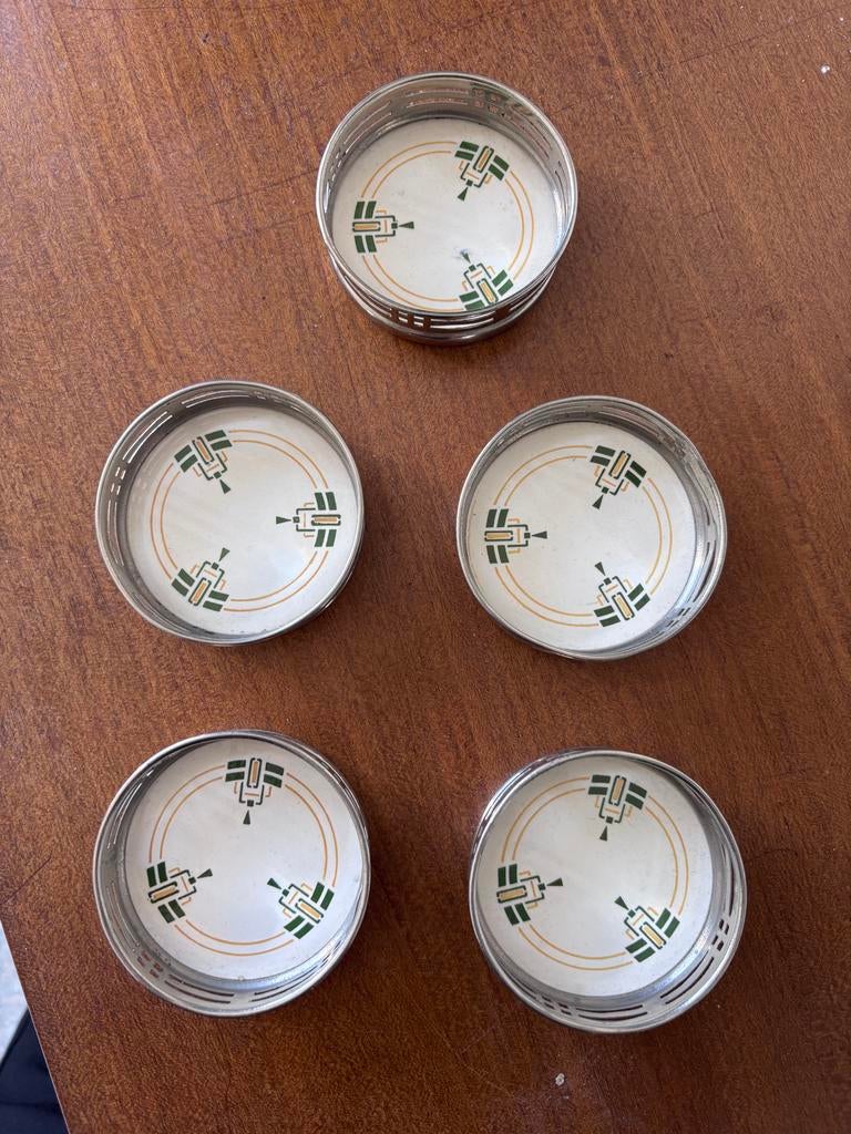Chris van der Hoef Art Deco Onderzetters (5 stuks), Ophalen of Verzenden, Gebruikt, Glas of Kopje