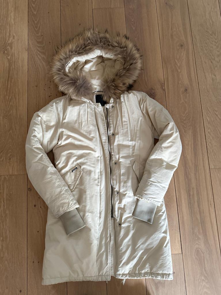 Airforce winterjas met bontkraag, Kleding | Dames, Jassen | Winter, Ophalen of Verzenden, Gedragen, Maat 36 (S), Beige