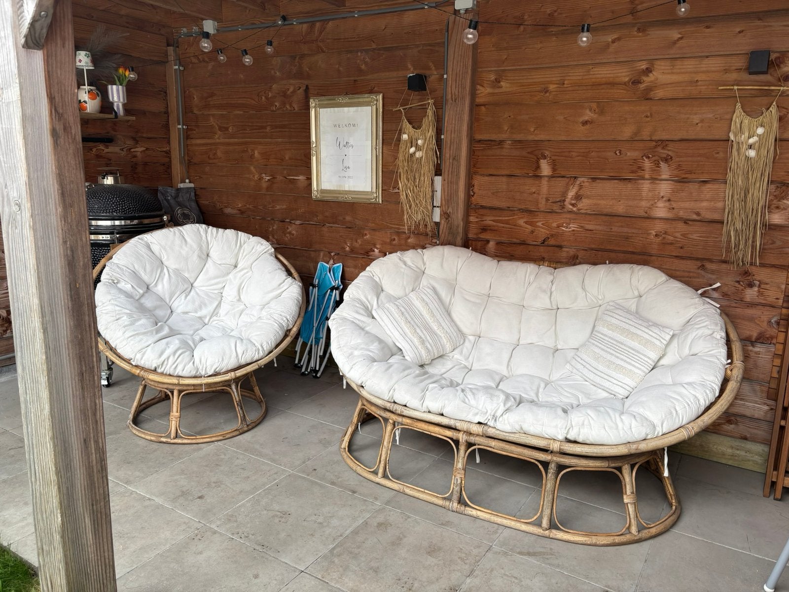 Papasan loungeset, Ophalen, Rotan, 3 zitplaatsen, Zo goed als nieuw