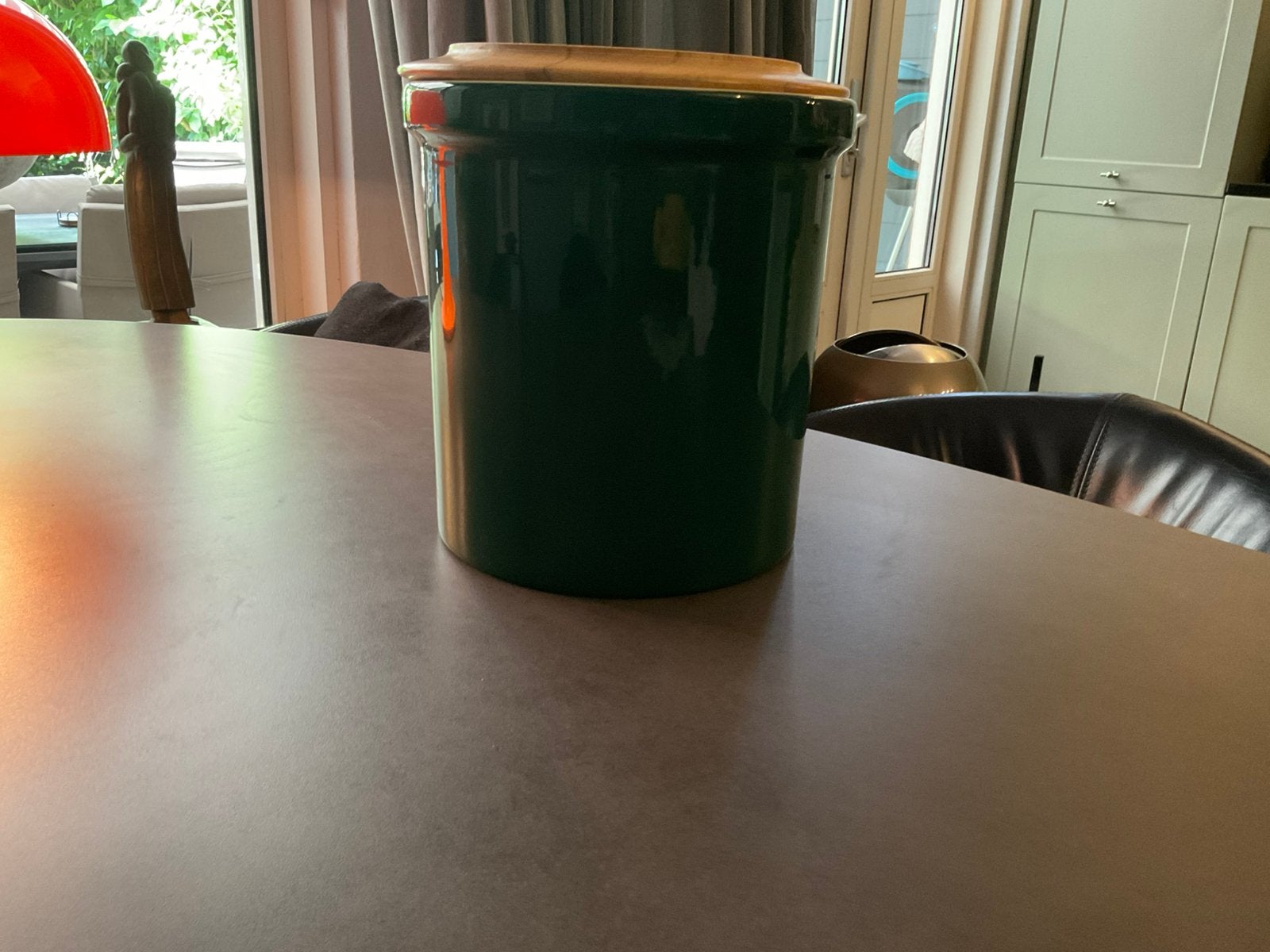 Oude Broodpot met houten deksel., Gebruikt, Rond, Binnen, Ophalen of Verzenden