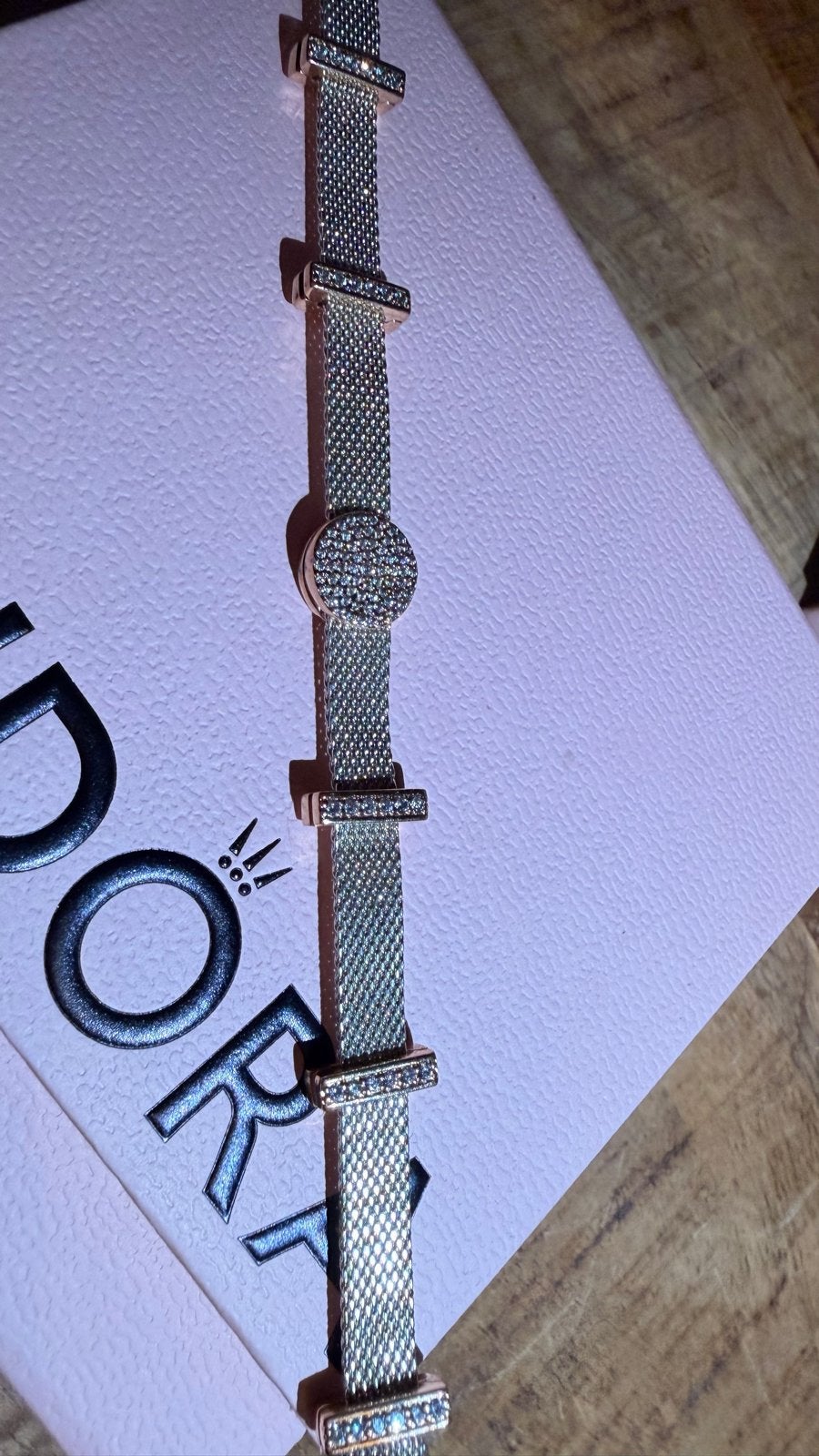 Pandora Mesh Armband met Zirkonia, Met kristal, Ophalen of Verzenden, Zo goed als nieuw, Roze