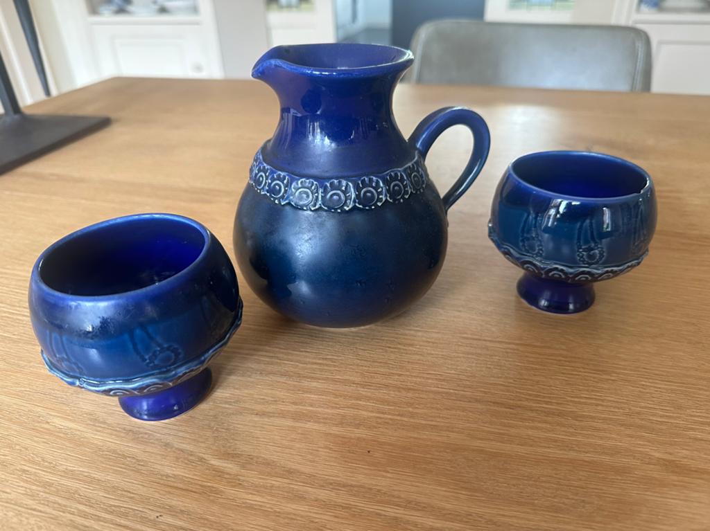 blauwe keramische kan Bjørn Wiinblad Rosenthal Studio-Line., Ophalen of Verzenden