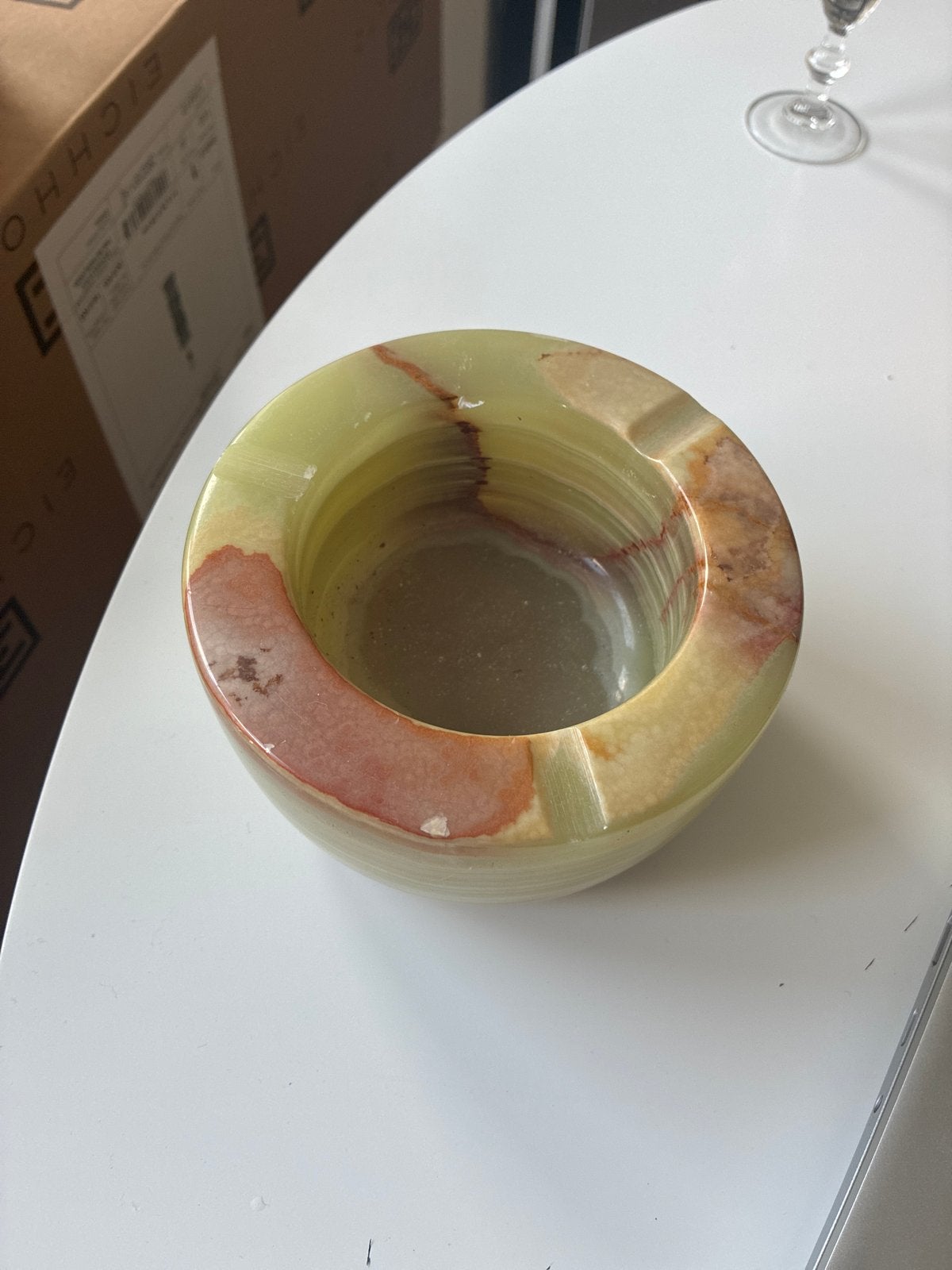 Vintage Onyx Asbak - Groen en Rood Marmer, Ophalen of Verzenden