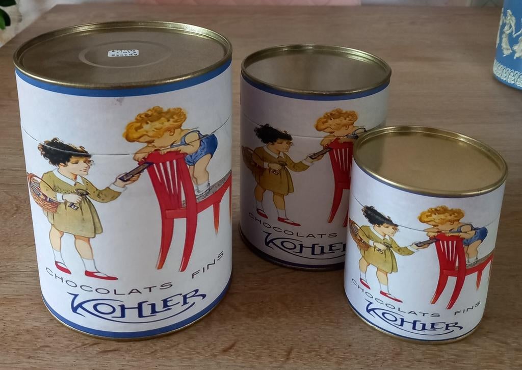 Set v 3 vintage blikken m karton Kohler chocolats kindjes, Verzamelen, Ophalen of Verzenden, Gebruikt, Overige