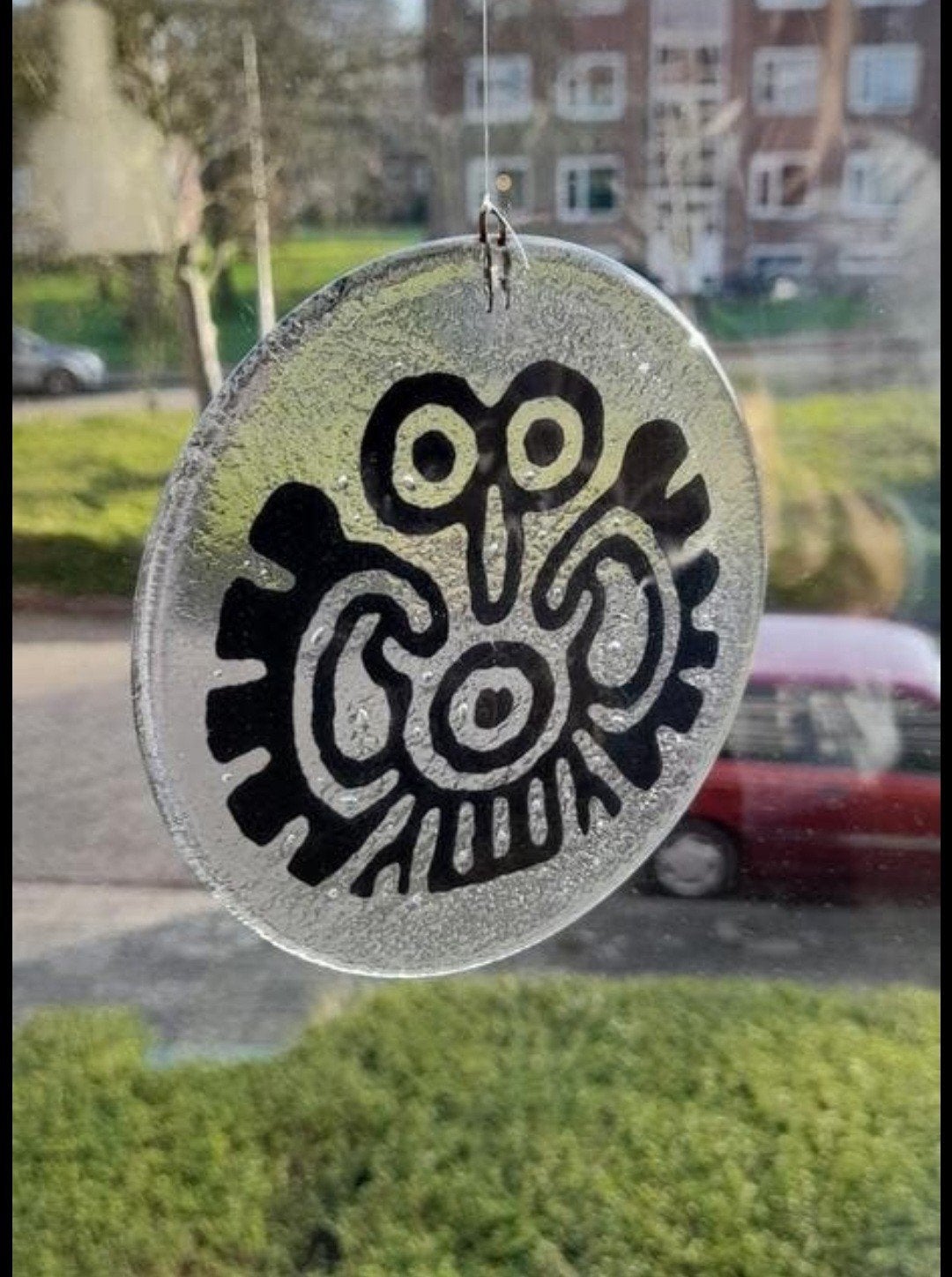 vintage suncatcher / raamhanger,   abstracte uil, Ophalen of Verzenden