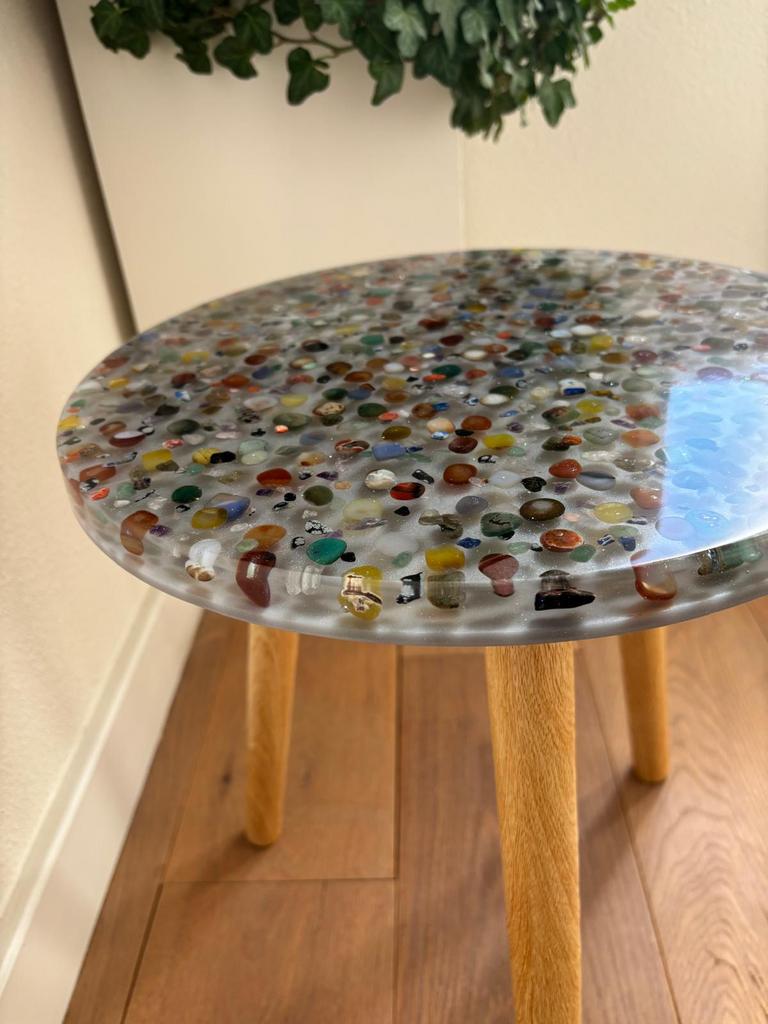 Epoxy bijzettafeltjes, Huis en Inrichting, Tafels | Bijzettafels, Ophalen, Minder dan 45 cm, Minder dan 55 cm, Rond