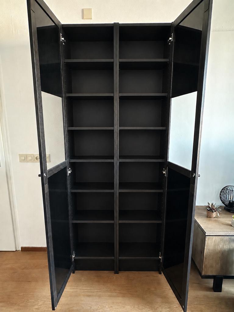 2 Billy kasten (Ikea) - zwart eikenpatroon, Huis en Inrichting, Kasten | Boekenkasten, Ophalen, Met plank(en), 200 cm of meer