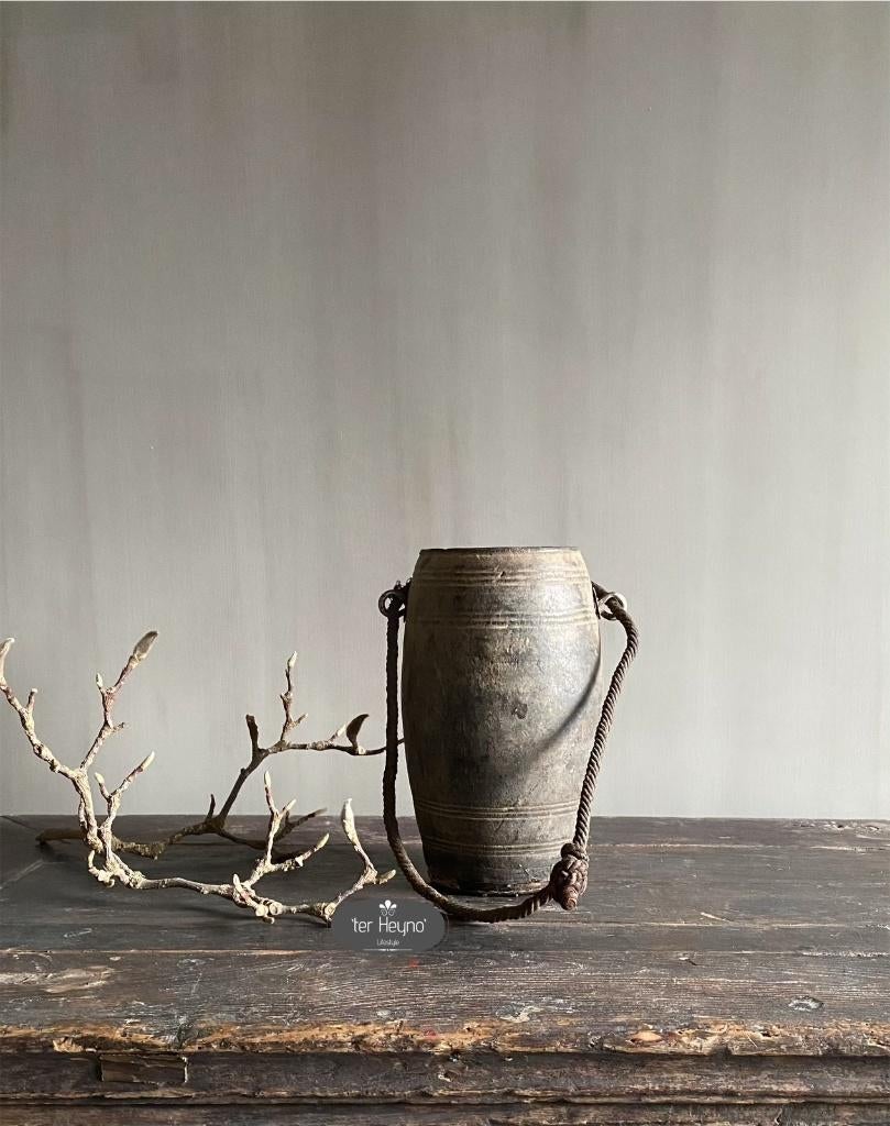Oud houten Nepalese pot kruik hout stoer sober landelijk, Verzenden, Nieuw, Hout, Landelijk