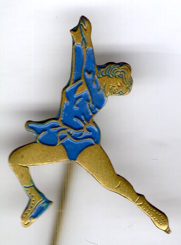 Sjoukje Dijkstra blauw/koper kunstschaatser speldje( S_188), Verzamelen, Speldjes, Pins en Buttons, Verzenden, Zo goed als nieuw