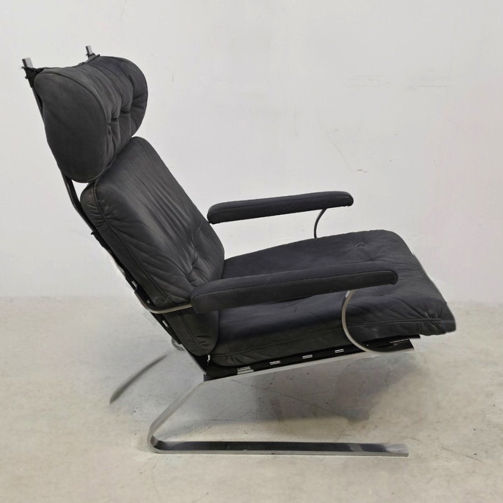 Swing stoel jaren 60 grijs met chrome design kwaliteit, Ophalen, Gebruikt, Leer, Eén