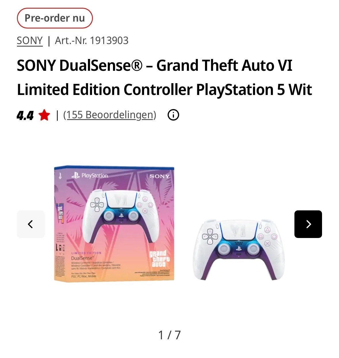 SONY DualSense Grand Theft Auto VI Limited Edition Controlle, Ophalen of Verzenden, Nieuw, Playstation 5