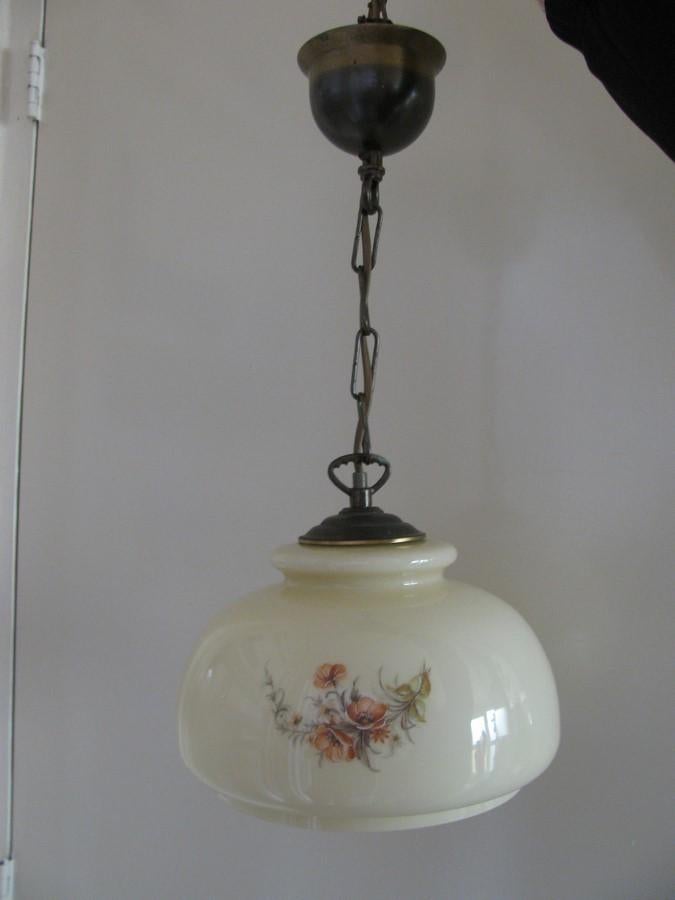 lamp hanglamp al ouder met bloemenafbeelding melkglas, Antiek en Kunst, Antiek | Lampen, Ophalen