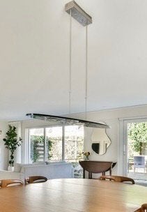 Vintage glazen/rvs Steinhauer hanglamp, Ophalen, Gebruikt, Glas