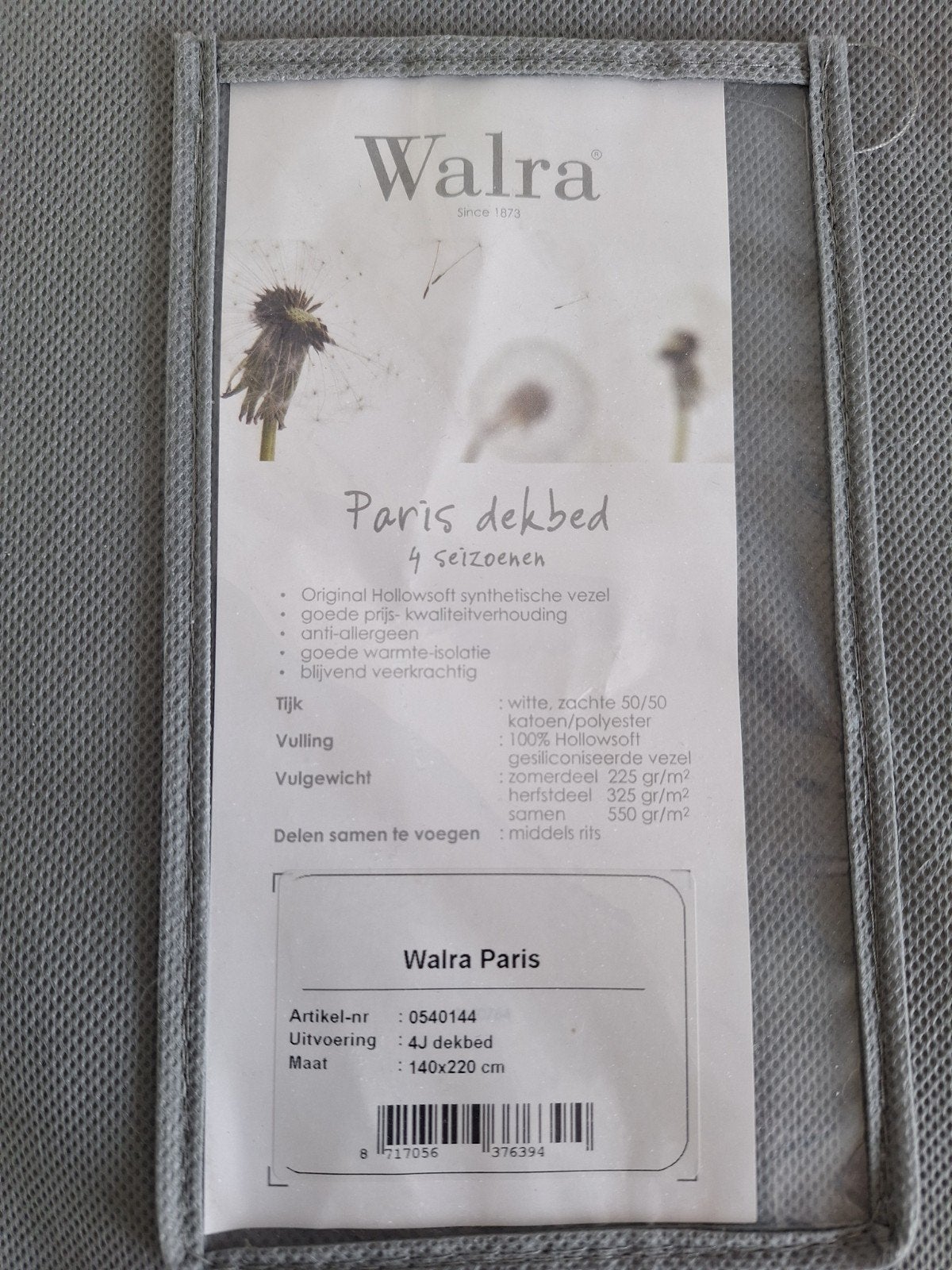 Walra Paris 4-seizoenen dekbed 140x220 cm, Ophalen, Anti-allergisch, Eenpersoons, Wit
