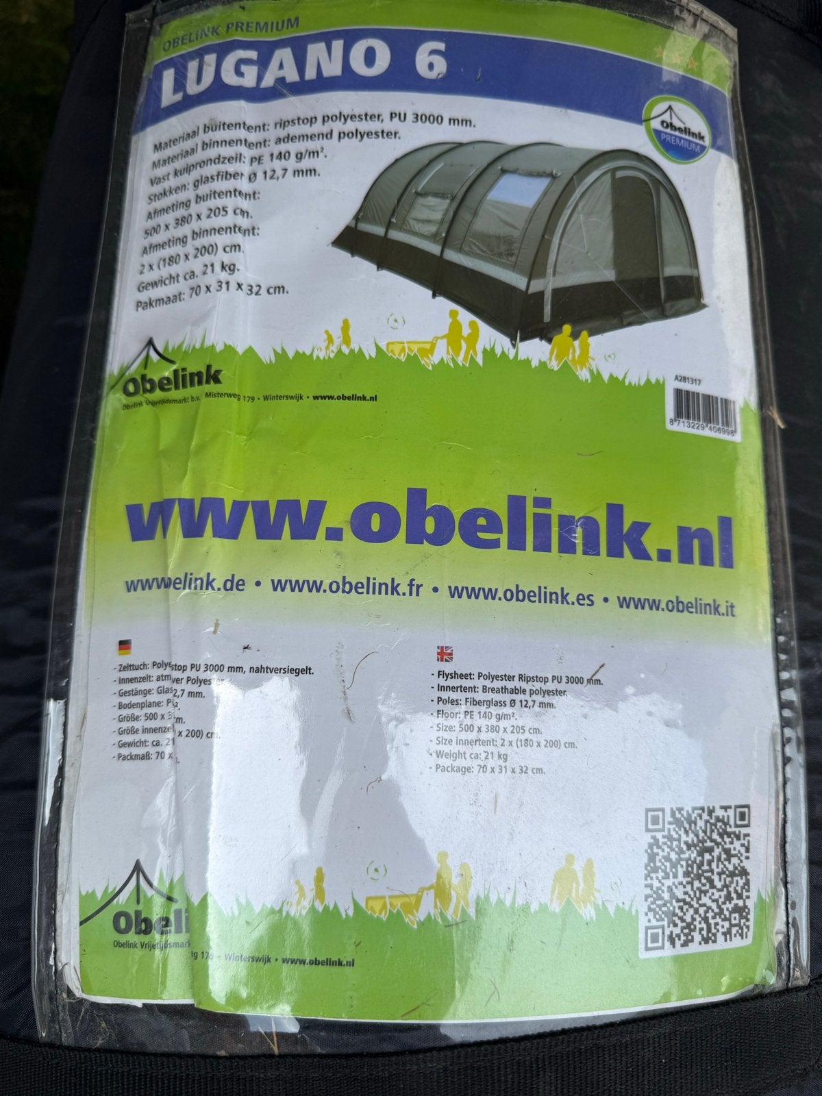 Obelink Lugano 6-persoons tent - Ruim en Comfortabel, Verzenden, Gebruikt, Tot en met 6