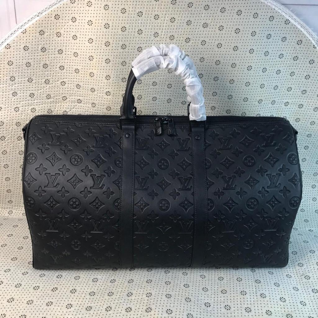 Nieuwe grote tas Keepall 55 Zwart Embossed Leer, 20 tot 30 cm, Zwart, Nieuw, Ophalen of Verzenden