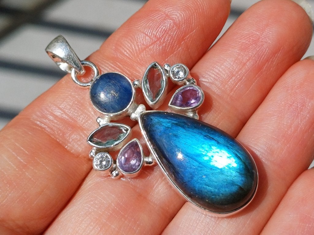 Vanoli 935 zilver kettinghanger labradoriet kyaniet amethist, Daiva1973@hotmail.com, Vanoli, Overige kleuren, Amsterdam