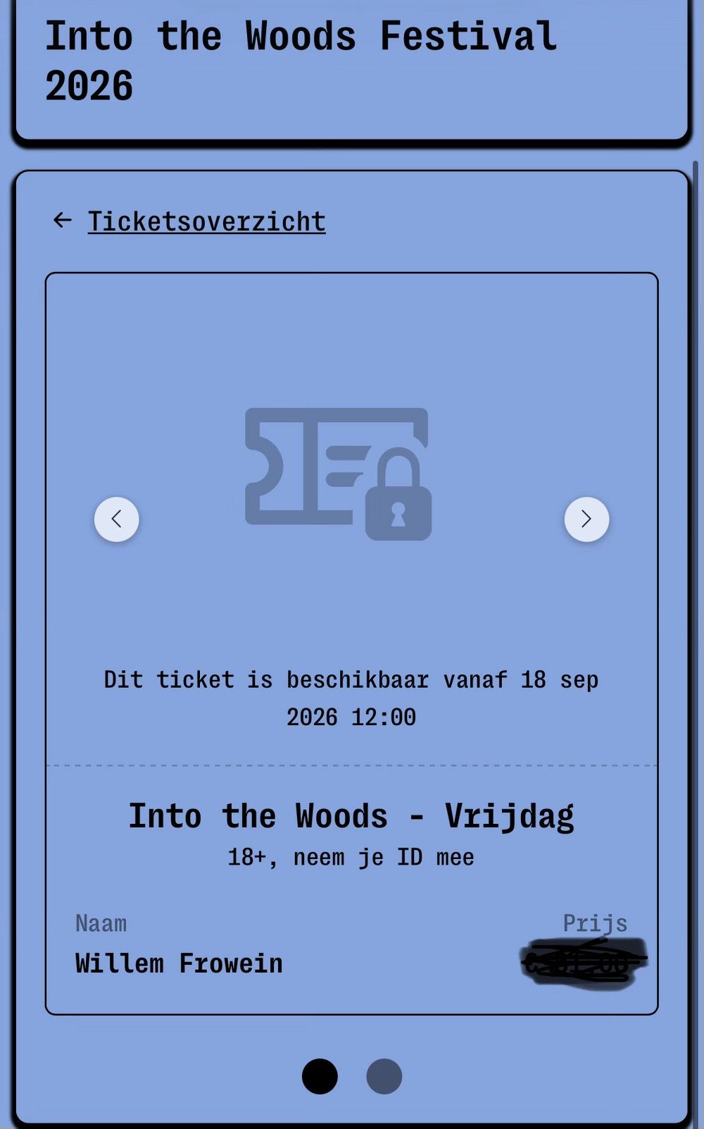 Into the woods vrijdag ticket, Tickets en Kaartjes, Eén persoon