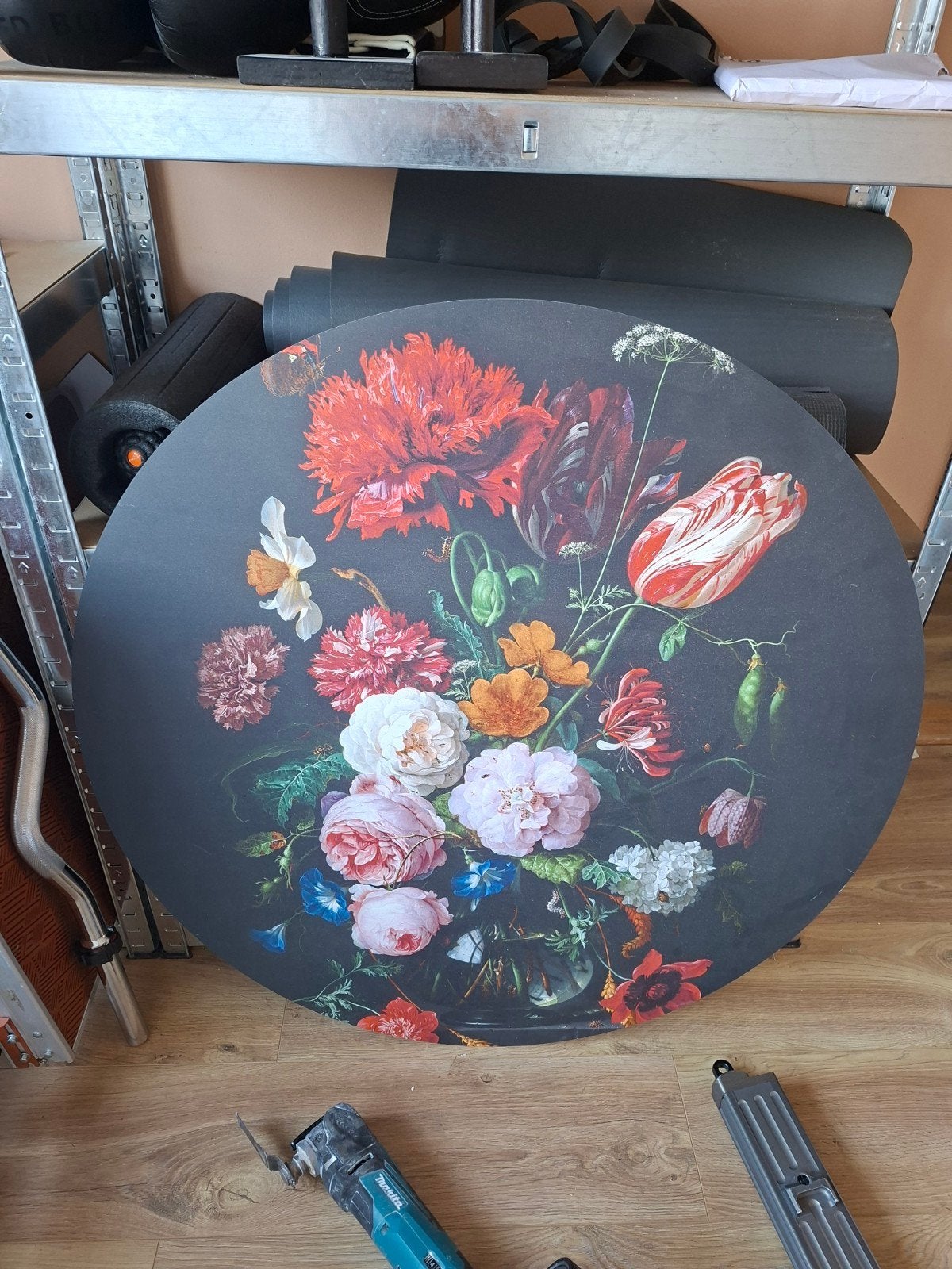 Wanddecoratie Metaal Oude Meester Bloemen Licht Beschadigd, Ophalen, Metaal, Gebruikt, Meerkleurig