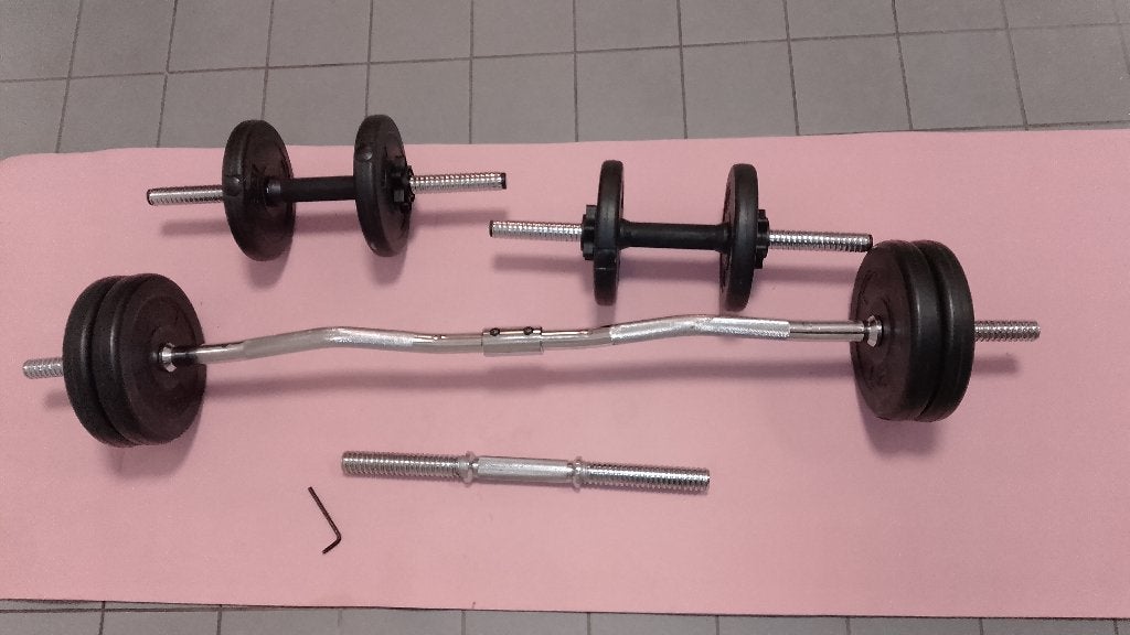 Complete Halterset / Dumbbellset met 13kg aan gewichten, Sport en Fitness, Ophalen, Zo goed als nieuw, Benen, Halterset