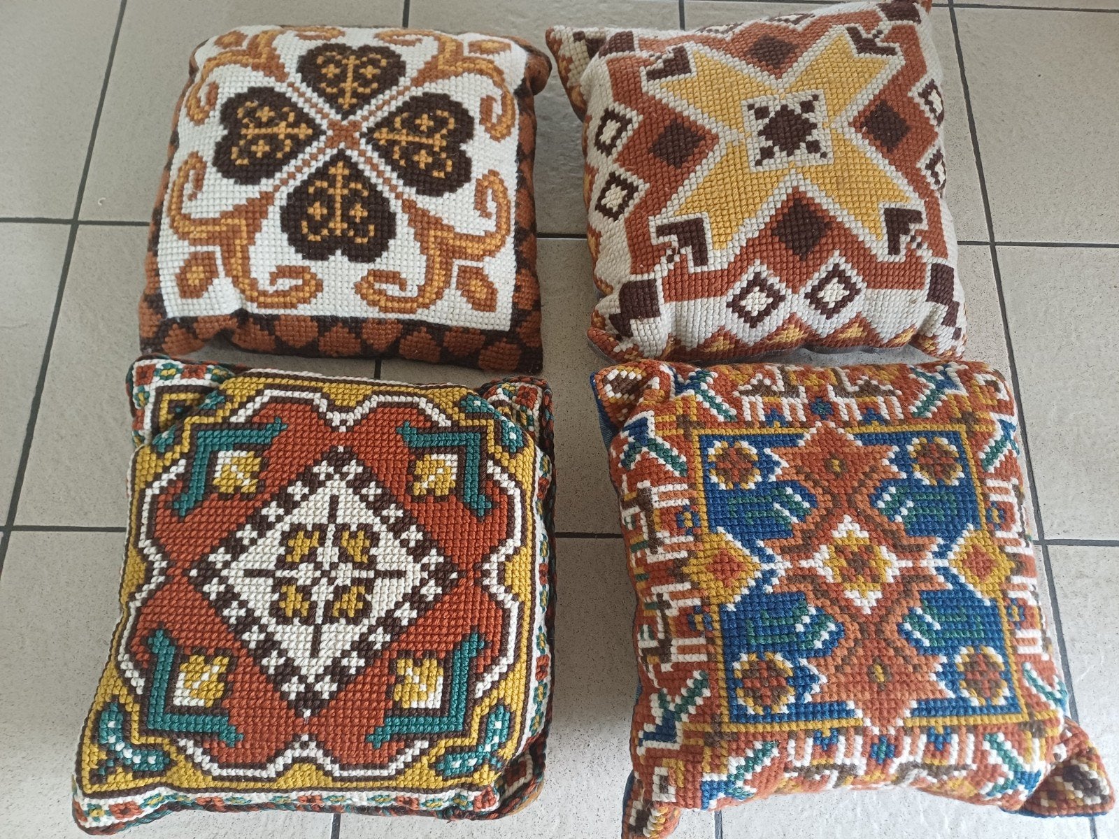 Set van 4 handgemaakte sierkussens met etnische patronen, Overige merken, Gebruikt, Meerkleurig, Vierkant