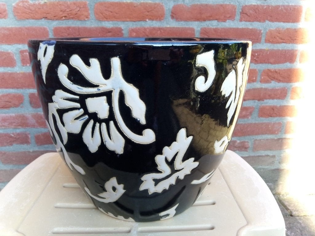 Grote Geglazuurde Bloempot, Tuin en Terras, Rond, Binnen, Zo goed als nieuw, Minder dan 40 cm